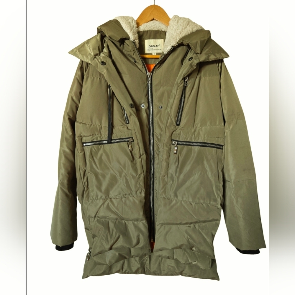 Orolay Womens Front Zip Long Sleeve Down Quilted Hooded Jacket Green Size Small - Picture 3 of 14